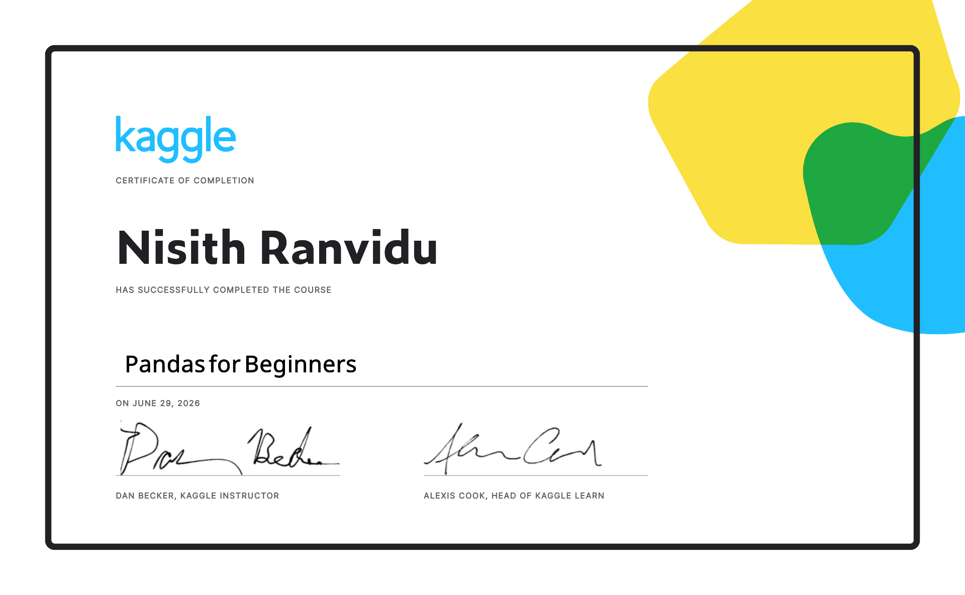 Pandas certificate